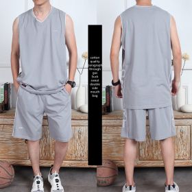 Casual Wear Sleeveless Thin Vest Running Wear Shorts Sportswear (Option: Grey-4XL)