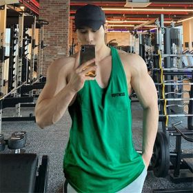 Sports Vest Men's Basketball Sleeveless T-shirt Summer Workout Loose Top Training Basketball Clothes Quick-drying Top (Option: Green-L)