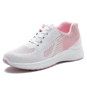 Women Mesh Casual Sport Shoes Outdoor Soft Sneaker Plus Size Breathable Lightweight Running Comfortable Spring Summer Autumn New (Color: White pink, size: 35)