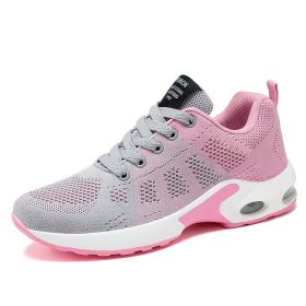 Women Mesh Casual Sport Shoes 36-42 Breathable Lightweight Running Air Cushion Outdoor Soft Sneaker Spring Summer Autumn New (Color: Grey pink, size: 42)