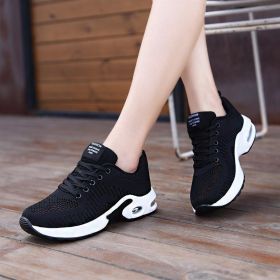 Spring Summer Autumn Casual Sports Shoes Fashion Hollow Mesh Breathable Flying Woven Air Cushion Outdoor Low-top Hiking Sneakers (Color: Black, size: 38)
