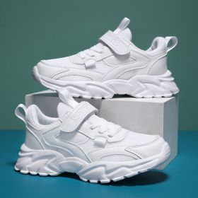 Kids Casual Shoes Boy Girl Sneaker Breathable Mesh Fleece Waterproof Leather Sport Middle Big Children Campus Outdoor Light Cozy (Color: White (Double mesh), size: 39)