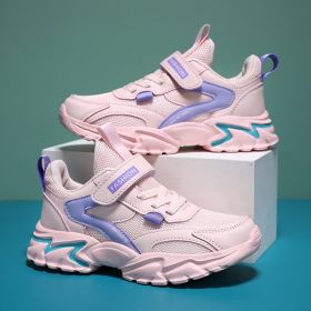 Kids Casual Shoes Boy Girl Sneaker Breathable Mesh Fleece Waterproof Leather Sport Middle Big Children Campus Outdoor Light Cozy (Color: Pink (Double mesh), size: 35)