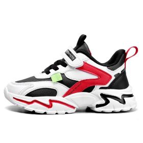 Kids Casual Shoes Boy Girl Sneaker Breathable Mesh Fleece Waterproof Leather Sport Middle Big Children Campus Outdoor Light Cozy (Color: Red (Leather upper), size: 33)