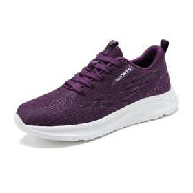 High Quality Men Women Casual Shoes Mesh Fly Weaving Breathable Light Sneaker Any Age Sport Outdoor Walking Spring Summer Autumn (Color: Women dark purple, size: 39)