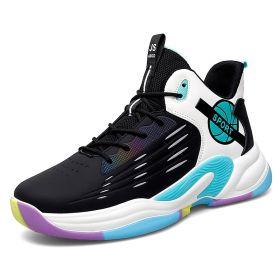 New couple basketball shoes men's sports shoes women's breathable cushioning non-slip wear-resistant gym training sports shoes (Color: Black, size: 38)