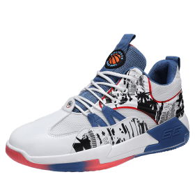 Basketball shoes thick bottom casual sports shoes dad shoes student trendy shoes men's shoes four seasons 39-44 yards (Color: White Blue, size: 44)