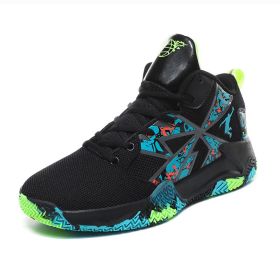 Basketball shoes men's mesh breathable sports shoes non-slip wear-resistant men's shoes student youth running shoes (Color: dark green, size: 45)