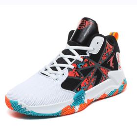 Basketball shoes men's mesh breathable sports shoes non-slip wear-resistant men's shoes student youth running shoes (Color: White red, size: 38)