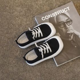 Children Casual Canvas Shoes 26-37 Big Kids Spring Summer Autumn New Boy Girl Sneakers Square Toe Lace Up Comfortable Breathable (Color: Black, size: 26)