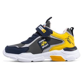 Kids Casual Shoes Boy Sneaker Waterproof Leather Breathable Mesh Sport Middle Big Children Campus Street Outdoor Light Soft Cozy (Color: Yellow (leather no fleece), size: 31)