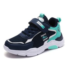 Kids Casual Shoes Boy Sneaker Waterproof Leather Breathable Mesh Sport Middle Big Children Campus Street Outdoor Light Soft Cozy (Color: Blue (Double mesh), size: 28)