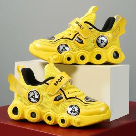 Children Mesh Leather Casual Shoes Soft Breathable Cozy Boy Girl Kids Running Sneaker Student Spring Summer Autumn Outdoor Sport (Color: yellow, size: 34)