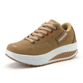 Women Walking SportShoes Fashion Comfortable Lightweight Sneakers Ladies Thick Bottom Casual Footwear Height Increasing Trainers (Color: khaki, size: 40)