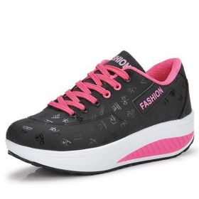 Women Walking SportShoes Fashion Comfortable Lightweight Sneakers Ladies Thick Bottom Casual Footwear Height Increasing Trainers (Color: black rose red, size: 38)