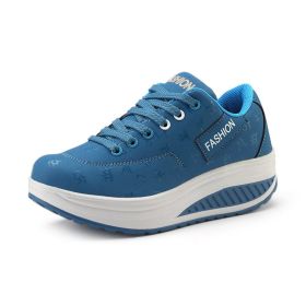 Women Walking SportShoes Fashion Comfortable Lightweight Sneakers Ladies Thick Bottom Casual Footwear Height Increasing Trainers (Color: Blue, size: 36)