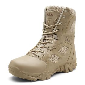 Spring Autumn Men Military Boots Quality Special Tactical Desert Combat Ankle Boats Army Work Shoes Man Sport Boots (Color: sand, size: 44)