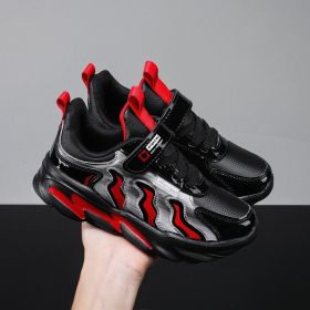 Children Shoes Boys Running Shoes Casual Kids Sneakers Leather Sport Shoes Fashion Boys Autumn Children Sneakers for Boys (Color: Black red, size: 37)
