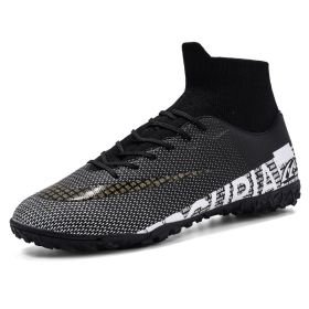 Original Trend Men Soccer Shoes Adult Kids TF/FG High Ankle Football Boots Grass Training Sport Footwear Cleats Sneakers 35-45 (Color: Gold, size: 35)