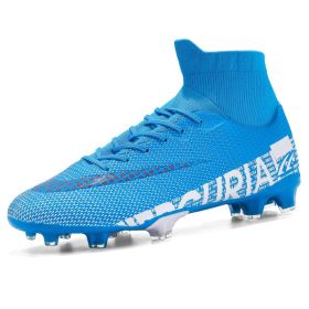 Original Trend Men Soccer Shoes Adult Kids TF/FG High Ankle Football Boots Grass Training Sport Footwear Cleats Sneakers 35-45 (Color: Blue, size: 41)