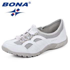 BONA New Outdoors Adults Trainers Running Shoes Woman Mesh Footwear Sport Athletic Breathable Female Sneakers 2019 Spring Autumn (Color: WHITE LIGHT GREY, size: 5.5)