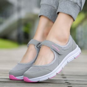Summer Breathable Women Sneakers Healthy Walking Mary Jane Shoes Sporty Mesh Sport Running Mother Gift Light Flats 35-42 Size (Color: White, size: 9.5)