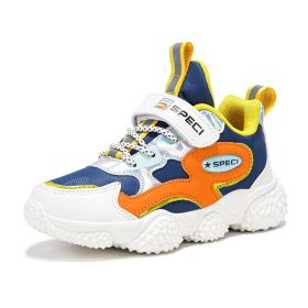 Kids Sport Shoes for Boys Running Sneakers Casual Breathable Children's Fashion Shoes 2022 Autumn Platform Light Shoes (Color: Dark blue orange, size: 38)