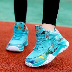 Brand Leather Boys Kids Sneakers Basketball Shoes Non-slip Thick Sole Girls Children Sport Shoes Child Boy Girl Basket Trainer (Color: White moonlight, size: 34)