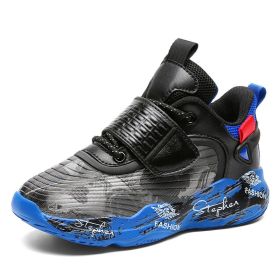 Brand Kids Sneakers Boys Basketball Shoes Thick Sole Non-slip Children Sports Shoes Child Boy Basket Trainer Shoes Girls 2022 (Color: Black sapphire blue, size: 37)