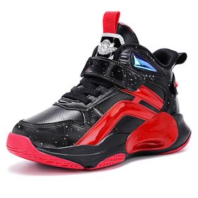 Boys Men Basketball Shoes 2022 New Spring Kids Sneaker Outdoor Big Kids Non-slip Sports Shoes Footwear Shoes Basket Sport (Color: Black red, size: 34)