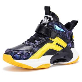 Boys Men Basketball Shoes 2022 New Spring Kids Sneaker Outdoor Big Kids Non-slip Sports Shoes Footwear Shoes Basket Sport (Color: Black yellow, size: 34)