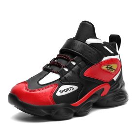 Kids Basketball Shoes High Quality Top Soft Non-Slip Boys Sneakers Thick Sole Children Sport Kid Outdoor Trainer Shoes 2022 (Color: Black red, size: 35)