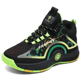 New Brand Boys Basketball Shoes Kids Sneakers Thick Sole Non-slip Children Sports Shoes Child Boy Basket Trainer Shoes Girls (Color: Black green, size: 39)