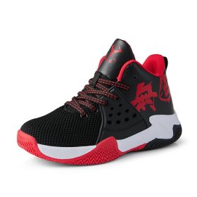 Boys Brand Basketball Shoes Kids Sneakers Thick Sole Non-slip Children Sports Shoes Child Boy Basket Trainer Shoes Girls 2022 (Color: Black red, size: 33)