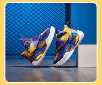 2022 New Children's Sneakers Boys Basketball Sports Shoes for Boys High Quality Running Kids Shoes Chaussure Enfant Spring (Color: Purple yellow, size: 32)