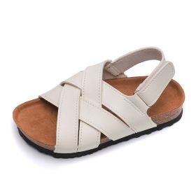 2022 Summer Girls Leather Sandals for Children Beach Shoes Kids Sports Soft Non-slip Casual Toddler Baby Sandals (Color: White, size: 34-insole 21.7cm)