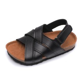 2022 Summer Girls Leather Sandals for Children Beach Shoes Kids Sports Soft Non-slip Casual Toddler Baby Sandals (Color: Black, size: 33-insole 21.1cm)