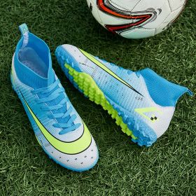 2021New Men Soccer Shoes Kids Football Boots Women Breathable Soccer Cleats Antiskid Grass Sports Shoes Outdoor Sneakers 33-46 (Color: Gray, size: 43)