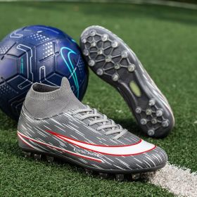 2021New Outdoor Shoes Men Sneakers Soccer Shoes FG/TF Kids Ankle Football Boots Boys Turf Soccer Sport Shoes Large Size 35-47 (Color: Gray, size: 42)
