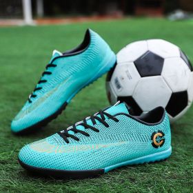Men Soccer Shoes Unisex Football Shoes Cleats Ankle Football Boots Students Training Sneakers Kids Outdoor Sports Shoes (Color: Sky Blue, size: 46)