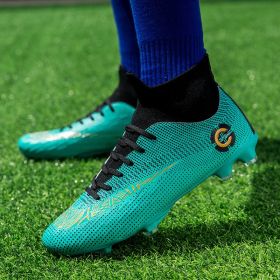Men Soccer Shoes Unisex Football Shoes Cleats Ankle Football Boots Students Training Sneakers Kids Outdoor Sports Shoes (Color: Blue, size: 46)