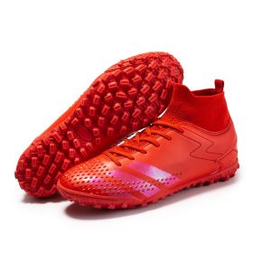New high top football shoes men's and women's TF broken nails middle school students AG long nails sports training game football shoes (Color: Red (broken nail), size: 44)