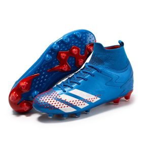 New high top football shoes men's and women's TF broken nails middle school students AG long nails sports training game football shoes (Color: Blue (spike), size: 44)