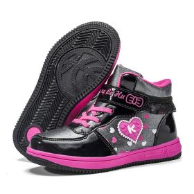 Kids Girls Sports Boots Girls Running Shoes Flat Round Toe Cotton High Tops Sneakers In Autumn And Winter Cotton Warm Shoes (Color: Black, size: 35)