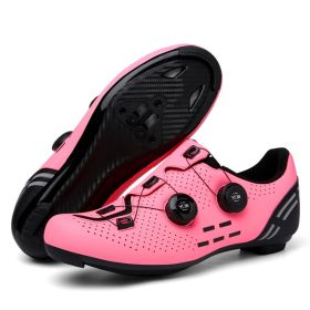 MTB Cycling Shoes Carbon Men Sports Route Cleats Road Bike Boots Racing Speed Sneaker Women Flat Spd Mountain Bicycle Shoes (Color: pink road, size: 42)