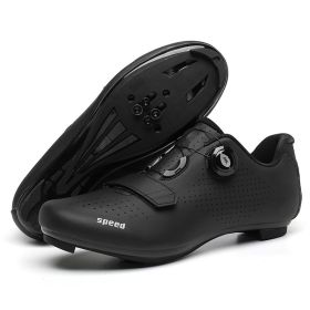 MTB Cycling Shoes Men Sport Self-locking Road Bike Boots Speed Sneaker Racing Women Bicycle Shoes Flat Cleats Mountain SPD Clits (Color: all in black road, size: 45)