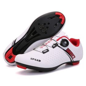 MTB Cycling Shoes Men Sport Self-locking Road Bike Boots Speed Sneaker Racing Women Bicycle Shoes Flat Cleats Mountain SPD Clits (Color: white road, size: 42)