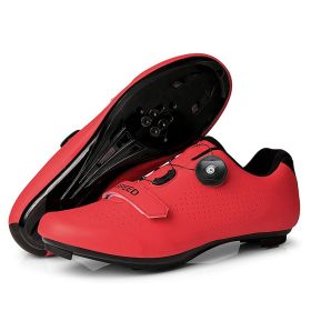 MTB Cycling Shoes Men Sport Self-locking Road Bike Boots Speed Sneaker Racing Women Bicycle Shoes Flat Cleats Mountain SPD Clits (Color: red road, size: 42)