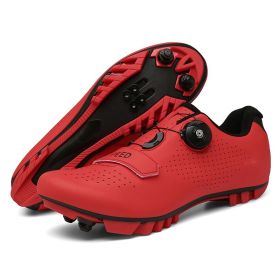 MTB Cycling Shoes Men Sport Self-locking Road Bike Boots Speed Sneaker Racing Women Bicycle Shoes Flat Cleats Mountain SPD Clits (Color: red mtb, size: 46)