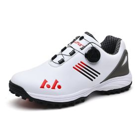 New Men's Professional Golf Shoes Outdoor Sports Shoes Golf Training Shoes White Trainer Shoes for Men Mens Golf Shoes (Color: White red, size: EUR43)